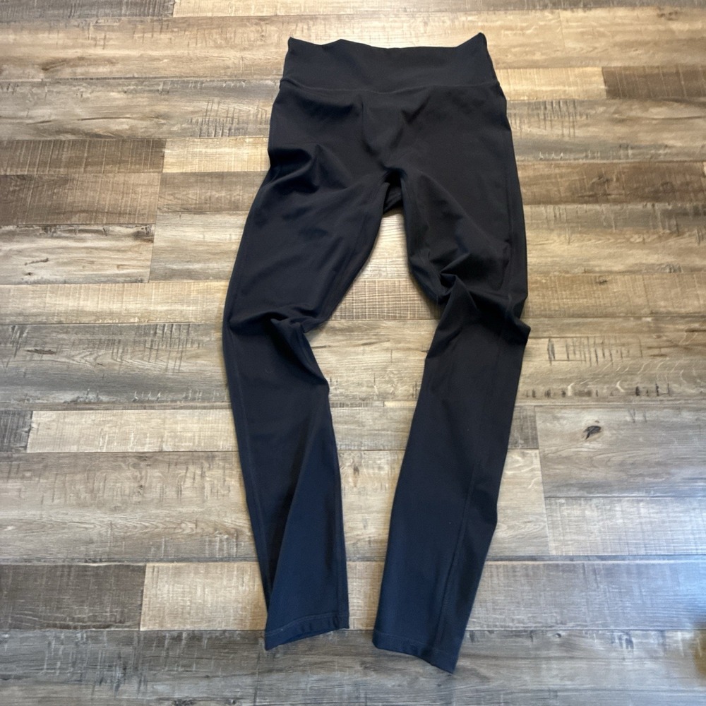 Fabletics Black Athletic Leggings Wide Band No Front Seam Motion 365+ Gym Yoga